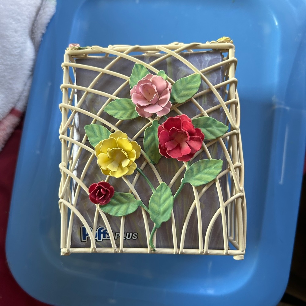 Vintage 1950s Tissue Box Holder ~ Italian Floral Tissue Cover